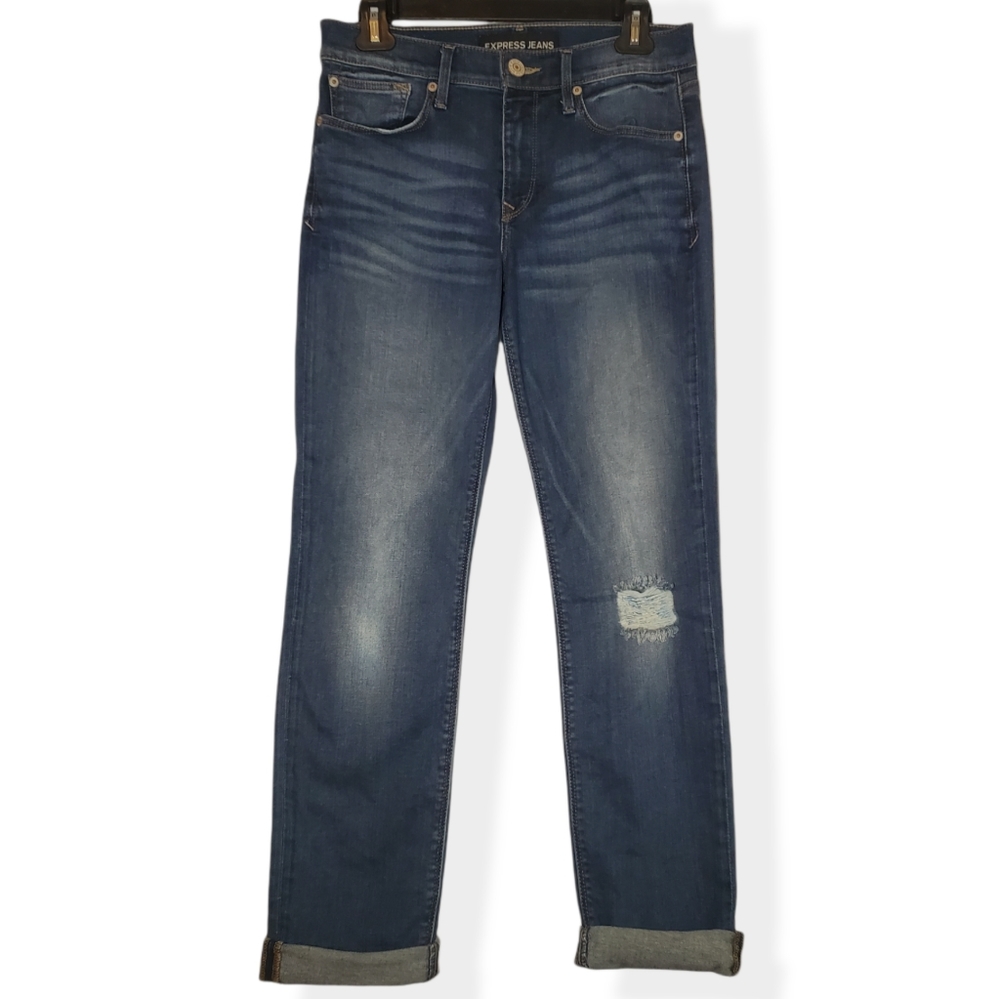 Express Jeans Cropped Skinny Mid Rise Distressed 4